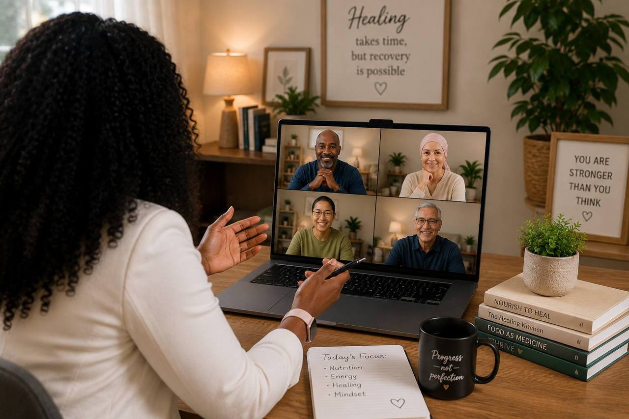 Group video coaching call for holistic cancer recovery