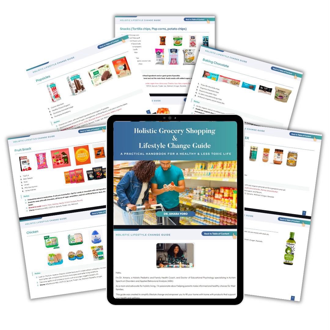 Holistic Grocery Shopping & Lifestyle Change Guide, shown on tablet with sample pages